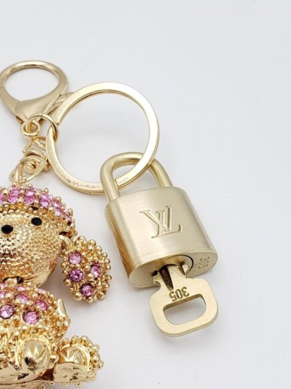 Authentic Louis Vuitton Gold Padlock 🔒 Shiny LV Key + Unbranded Puppy Charm - Picture 8 of 8